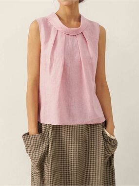 Lintico 100% Linen Pink Sleeveless Blouse Tie Back Top Summer Size S